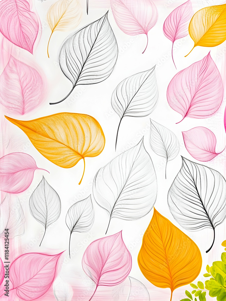 Obraz premium Colorful autumn leaves falling on white background; nature design for fall season decorations