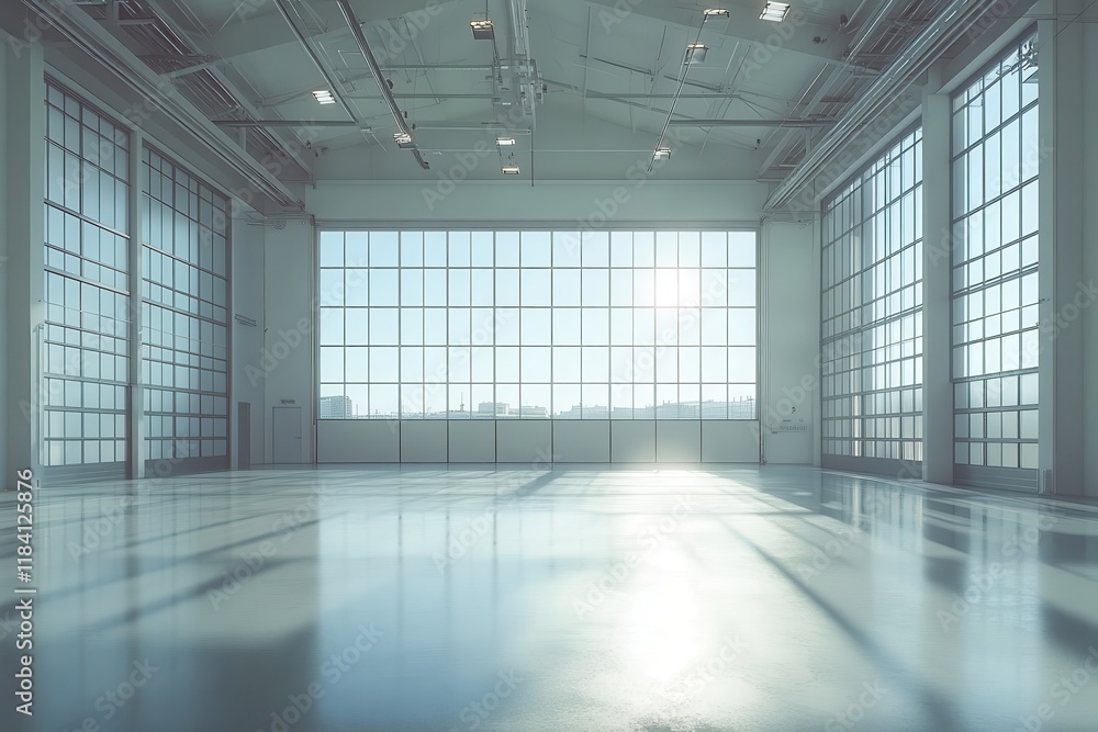 Spacious Modern Industrial Warehouse Interior with Large Windows and Natural Light Spacious Modern Industrial Warehouse Interior with Large Windows and Natural Light