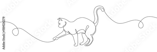 Cat continuous line drawing vector illustration. Pet illustration. Cute elegant cat drawn with a flowing line