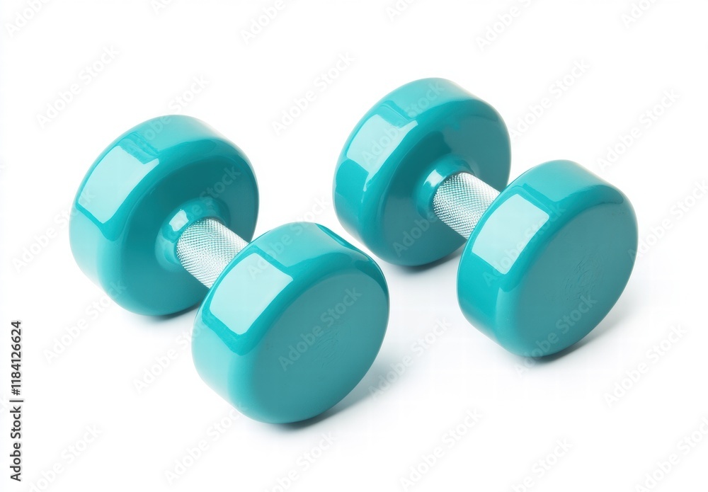Two blue dumbbells are shown on a white background Two blue dumbbells are shown on a white background