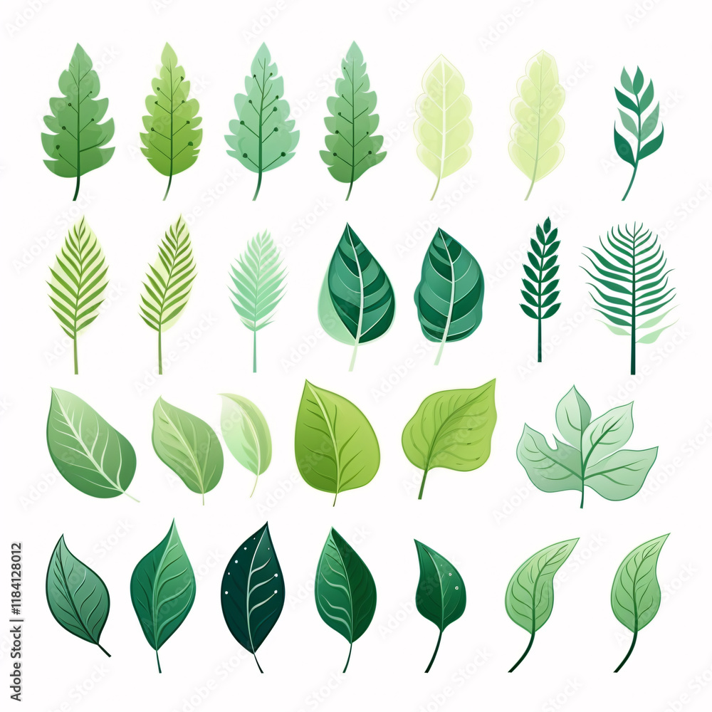 Collection of Various Green Leaves Featuring Different Shapes, Sizes, and Textures Ideal for Nature Backgrounds and Design Projects Collection of Various Green Leaves Featuring Different Shapes, Sizes, and Textures Ideal for Nature Backgrounds and Design Projects