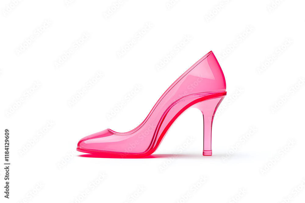 A High Heel made of Glass or pink plastic isolated on white background A High Heel made of Glass or pink plastic isolated on white background