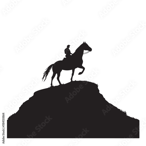 Horse in Silhouette Standing on Mountain Peak – Vector Illustration