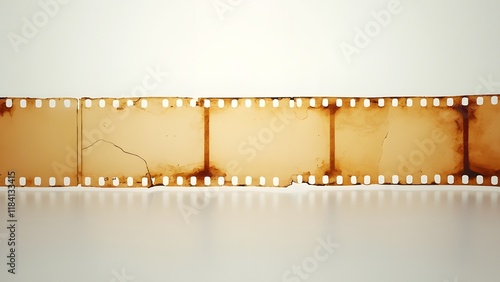 Vintage Blank Celluloid Film Strip, Retro Photo Film Negative with Cracks and Creases on White Background