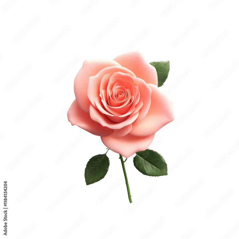 Fototapeta premium Elegant pink rose with lush green leaves