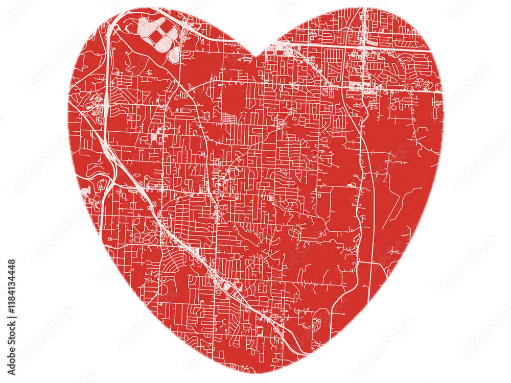 Heart-Shaped Map of Raytown Missouri, USA in Bold Red and White Design. Heart-Shaped Map of Raytown Missouri, USA in Bold Red and White Design.