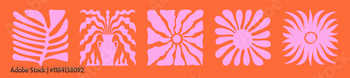 Vector illustration in simple linocut or cut our hand draw naive wavy groovy style, flowers and plants, floral botanic design templates, modern art prints, posters and placards