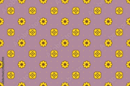 Seamless Floral Yellow Pattern on Soft Mauve Background.