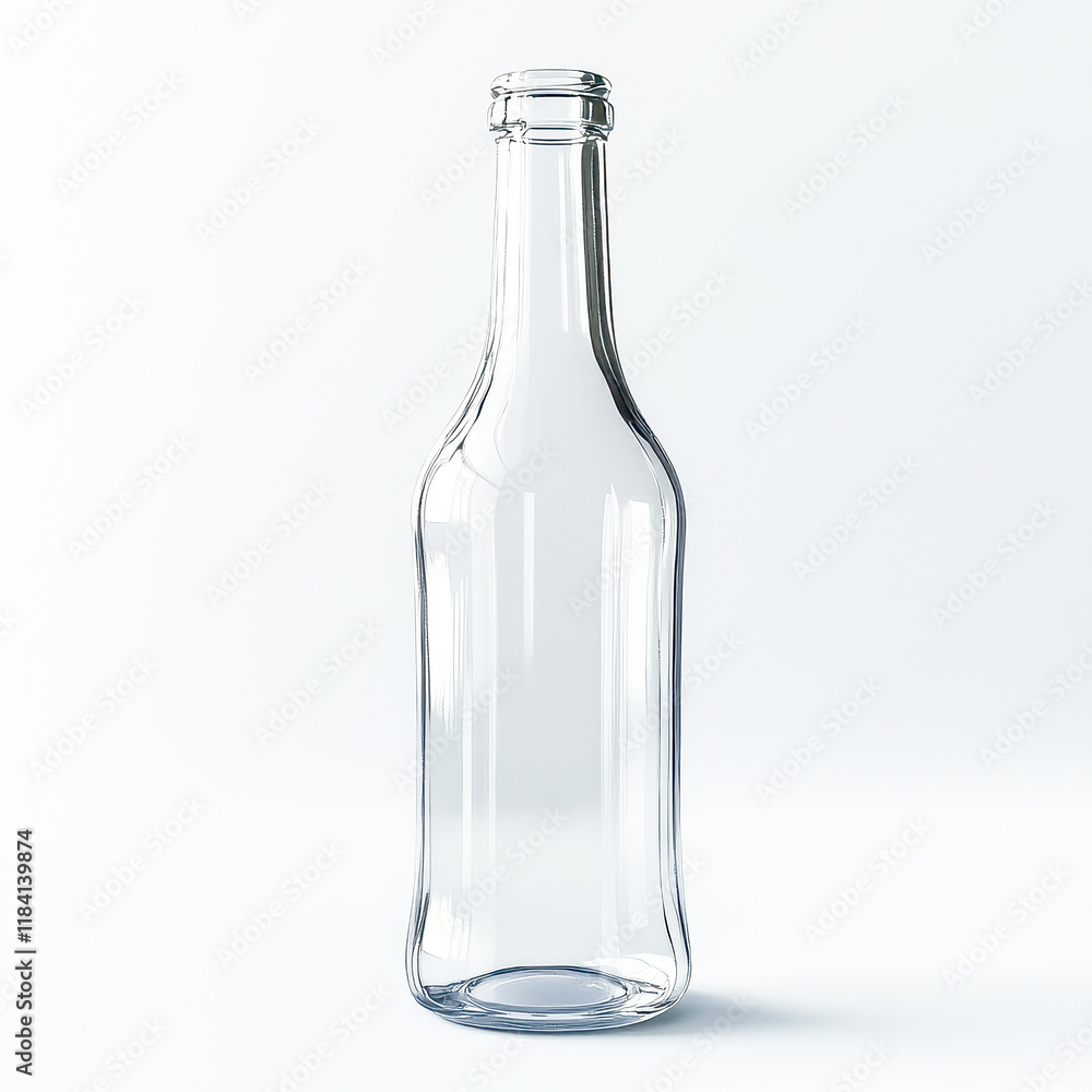 Clear glass bottle standing upright showcasing its elegant and simple design against a light backdrop Clear glass bottle standing upright showcasing its elegant and simple design against a light backdrop