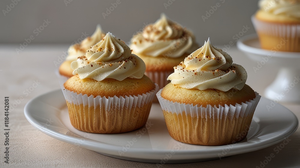 Vanila cupcakes on a plate, isolated with a white background, elegant and appetizing presentation. cutout png Vanila cupcakes on a plate, isolated with a white background, elegant and appetizing presentation. cutout png