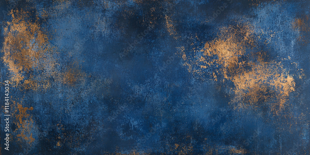 The image features a dark blue, textured background with golden speckles scattered throughout, giving it an abstract, artistic appearance