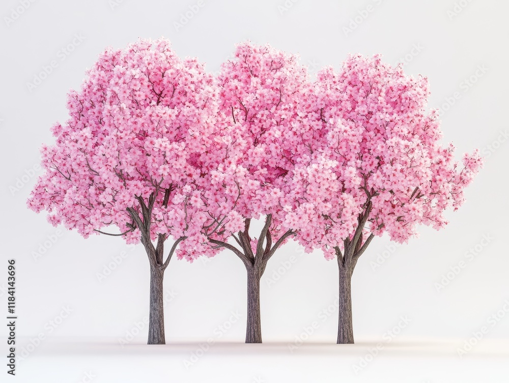 Obraz premium Blossoming cherry trees in a serene spring garden aerial perspective