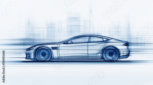 Futuristic Automotive Design Concept Drawing in Clean White Style