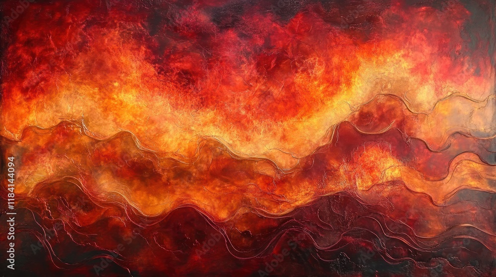 Abstract Art with Fiery Colors and Textured Swirls in Red and Orange Abstract Art with Fiery Colors and Textured Swirls in Red and Orange