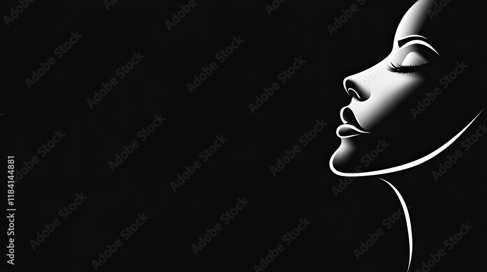 Serene woman's profile, minimalist black and white art. Elegance and grace. Serene woman's profile, minimalist black and white art. Elegance and grace.