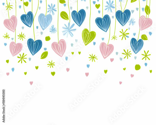Wallpaper Mural Hanging hearts and flowers illustration, romantic design, white background, ideal for Valentine's Day cards or wedding invitations Torontodigital.ca