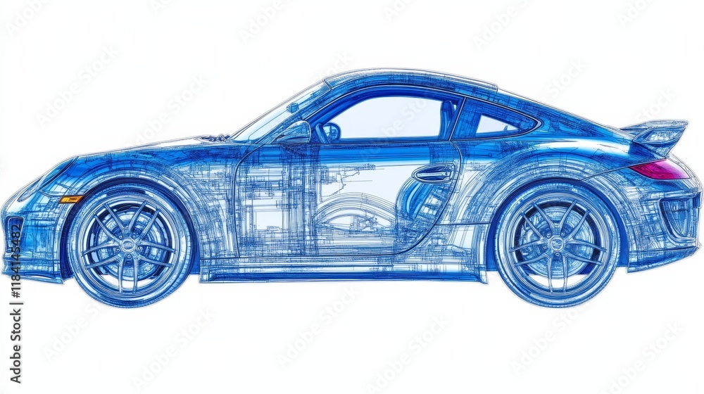Transparent Sports Car Design. A Detailed Blueprint Illustration for Automotive Engineering. Transparent Sports Car Design. A Detailed Blueprint Illustration for Automotive Engineering.