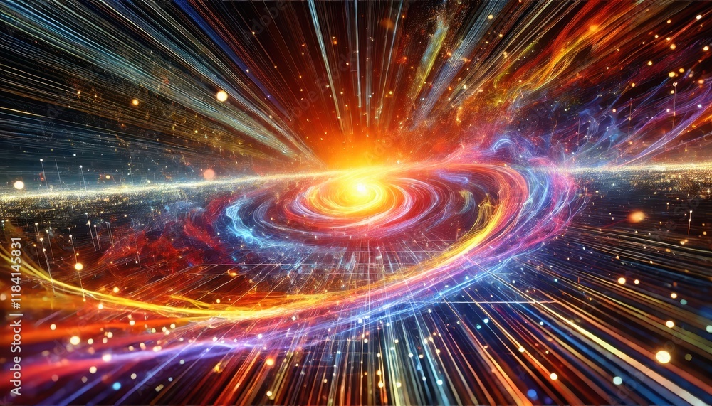 Naklejka premium Abstract visualization of glowing energy flows in vibrant colors symbolizing innovation and technological progress.