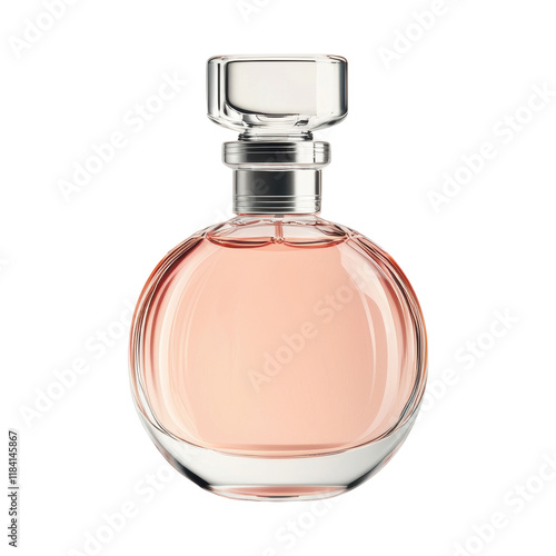 Elegant perfume bottle with a soft pink hue photo