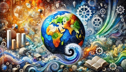 An artistic reinterpretation of a globe of the world.