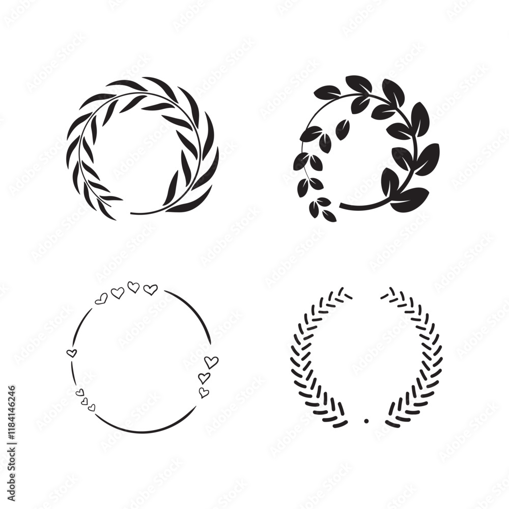 Decorative Laurel Wreath and Frame Set with Minimalist and Heart Accents. Decorative Laurel Wreath and Frame Set with Minimalist and Heart Accents.
