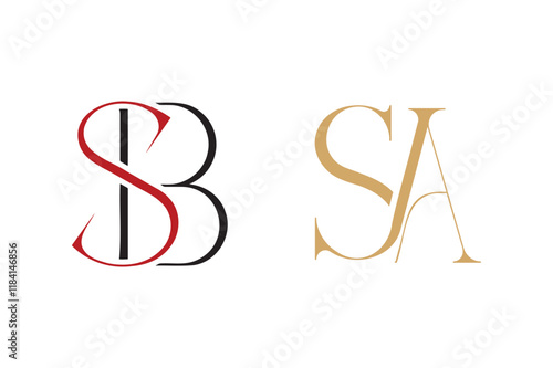 Elegant Monogram Logos Featuring SB and SA Initials in Stylish Designs.