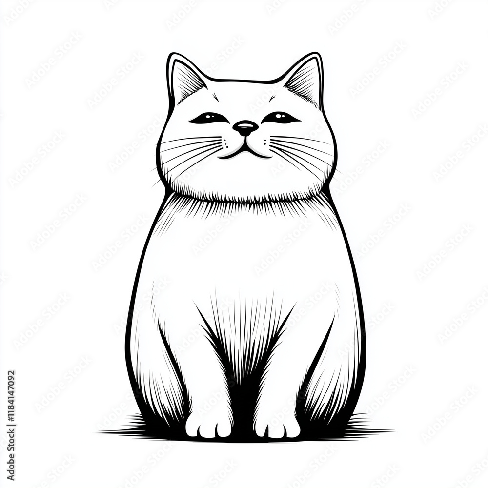 Obraz premium Simple line drawing of a British Shorthair full body on a white background,