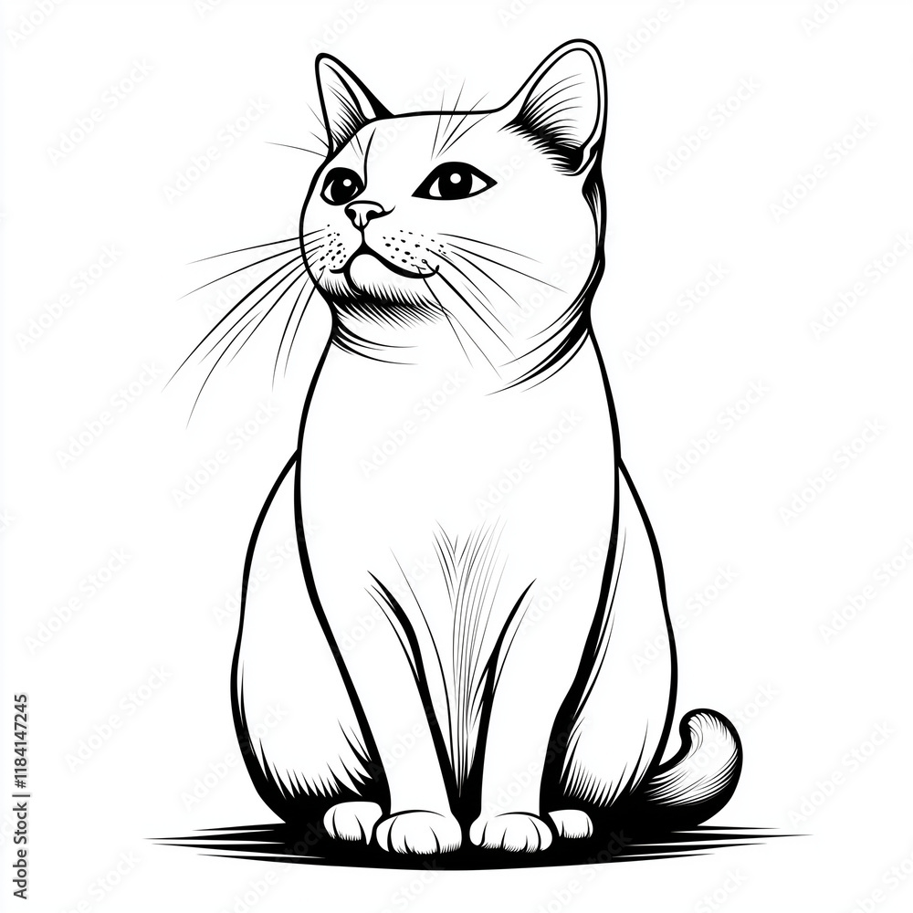 Obraz premium Simple line drawing of a Chartreux full body on a white background, 