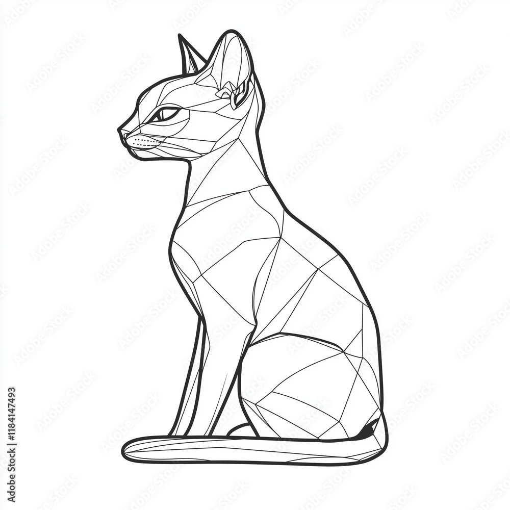 Fototapeta premium Simple line drawing of a Devon Rex full body on a white background, 