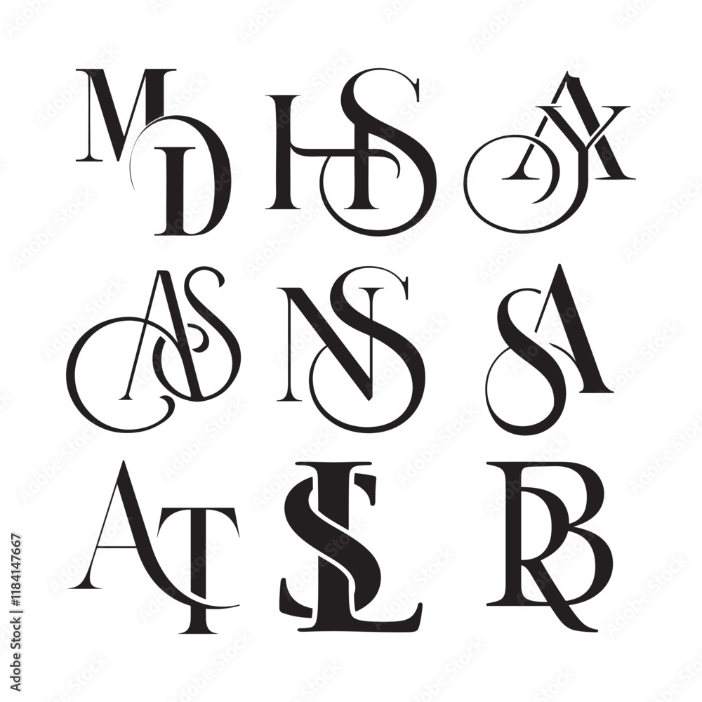 Stylish Monogram Letter Pair Designs with Modern Serif Typography. Stylish Monogram Letter Pair Designs with Modern Serif Typography.
