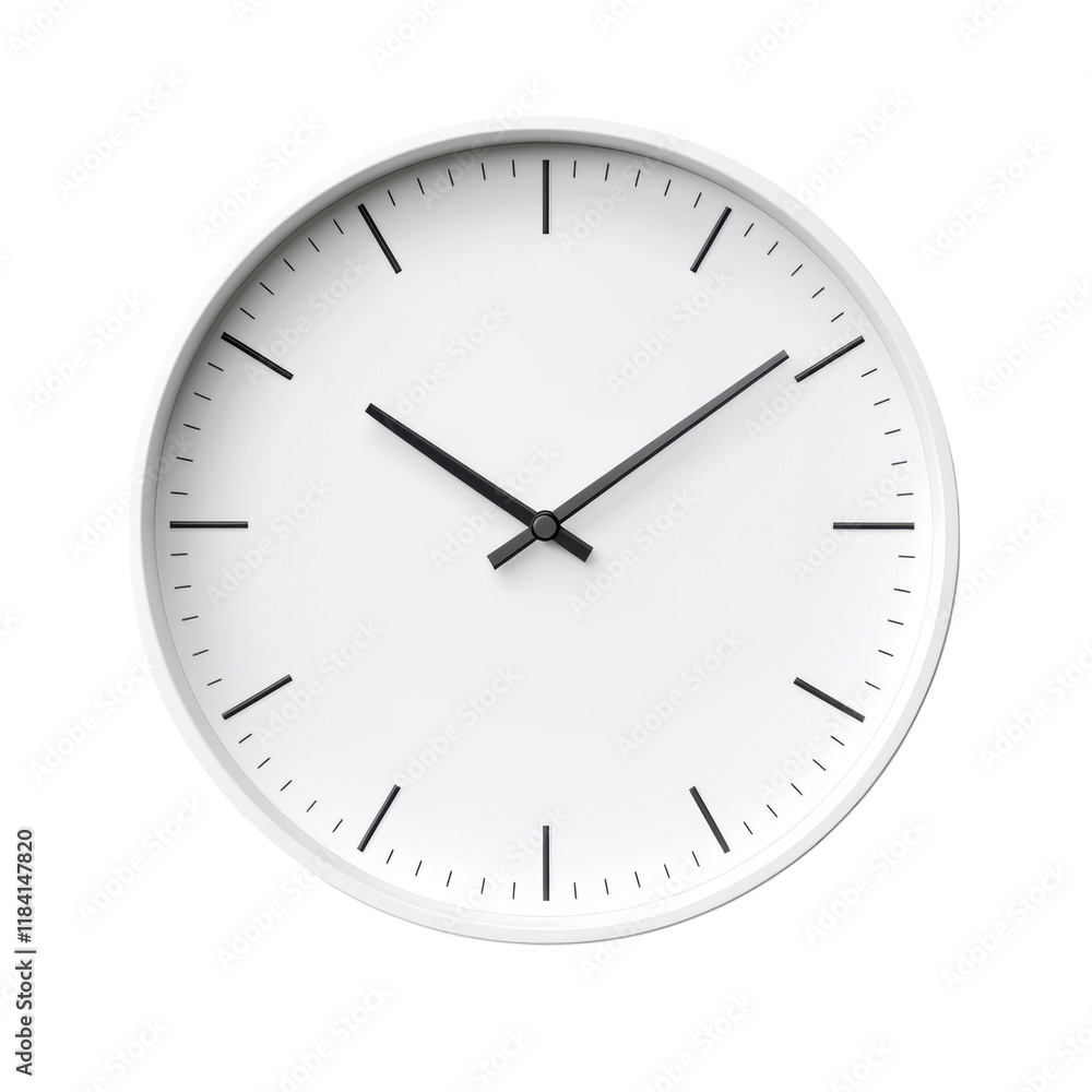 Minimalist wall clock with black hands on a white face Minimalist wall clock with black hands on a white face