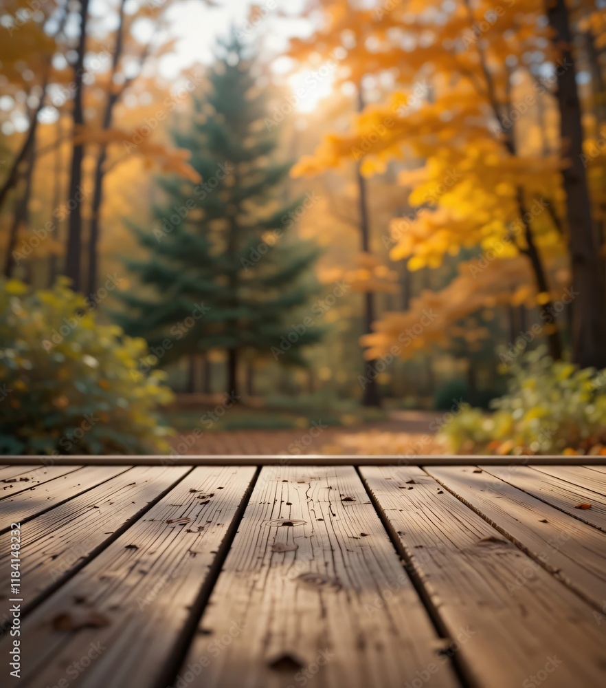 Fototapeta premium Wooden Podium in an Autumn Forest