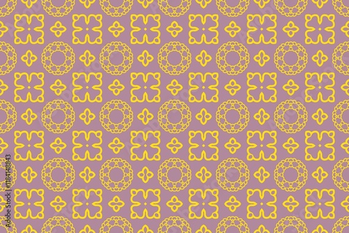 Seamless Yellow and Pink Floral Geometric Pattern.