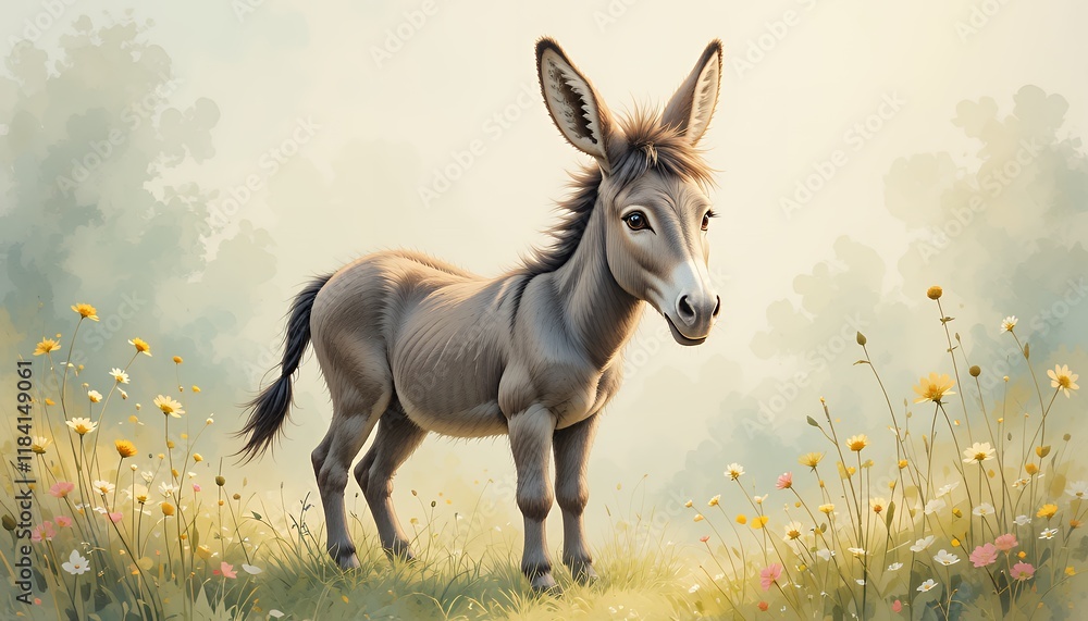 A Gentle Donkey in a Meadow of Wildflowers A Gentle Donkey in a Meadow of Wildflowers