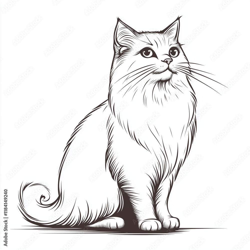 Simple line drawing of a Persian full body on a white background, Simple line drawing of a Persian full body on a white background,