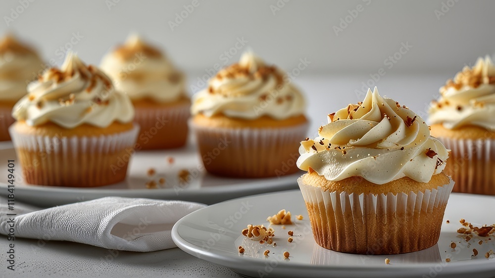 Vanila cupcakes on a plate, isolated with a white background, elegant and appetizing presentation. cutout png Vanila cupcakes on a plate, isolated with a white background, elegant and appetizing presentation. cutout png