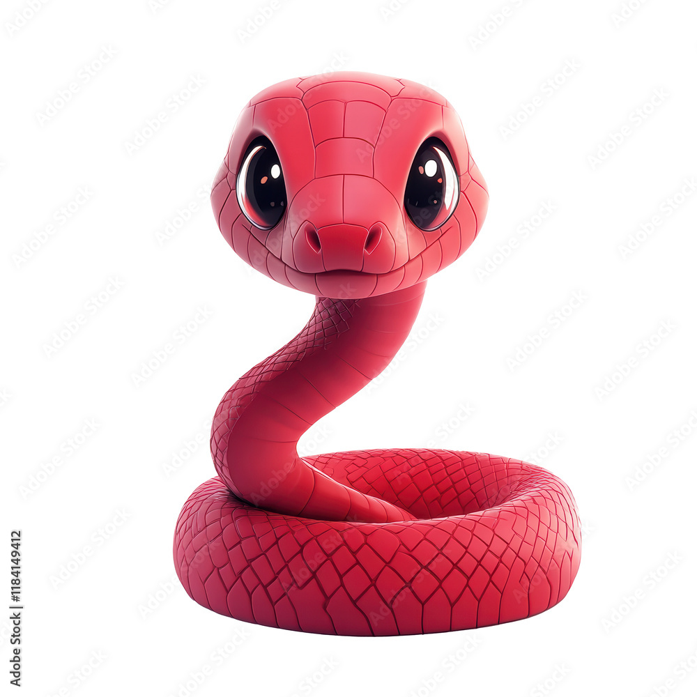 Fototapeta premium Cute Red Snake Illustration, Transparent Background, Copy Space