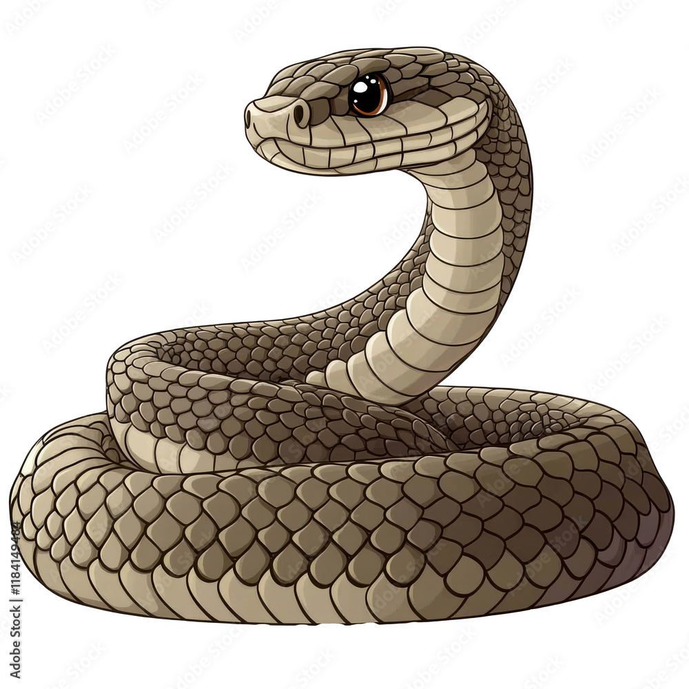Fototapeta premium Cute Cartoon Snake Illustration, Transparent Background, Copy Space.