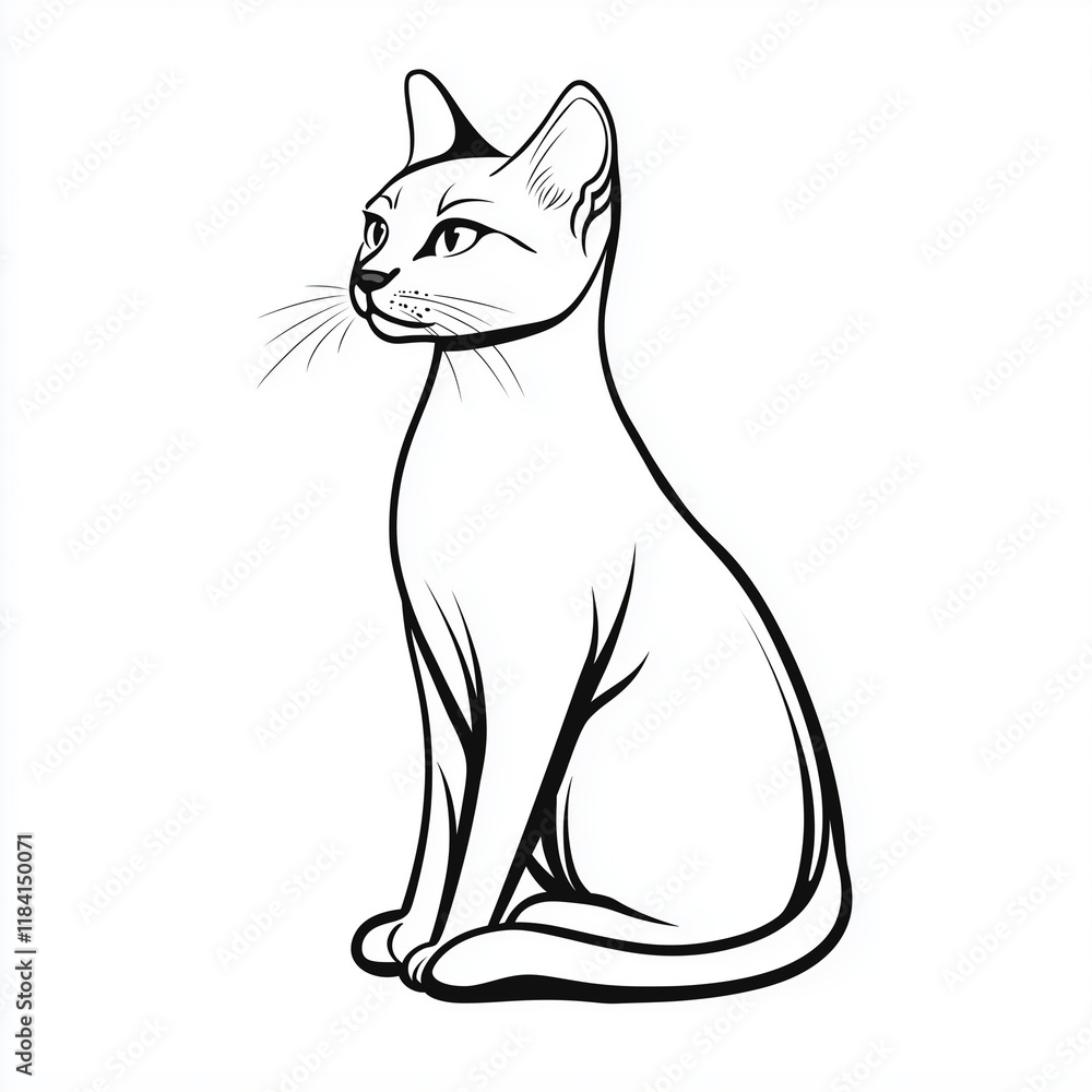 Obraz premium Simple line drawing of a Singapura cat full body on a white background,