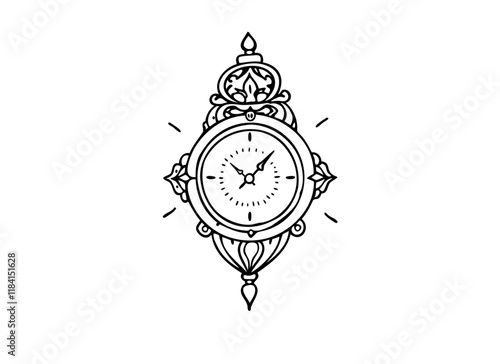 Elegant Vintage Clock Vector Illustration - Intricate Wall Clock Design