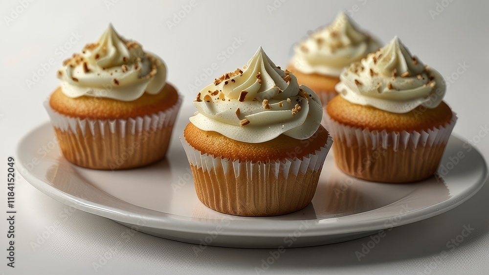 Vanila cupcakes on a plate, isolated with a white background, elegant and appetizing presentation. cutout png Vanila cupcakes on a plate, isolated with a white background, elegant and appetizing presentation. cutout png