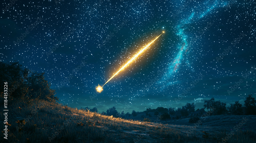 Naklejka premium 幻想的な夜空と流れ星