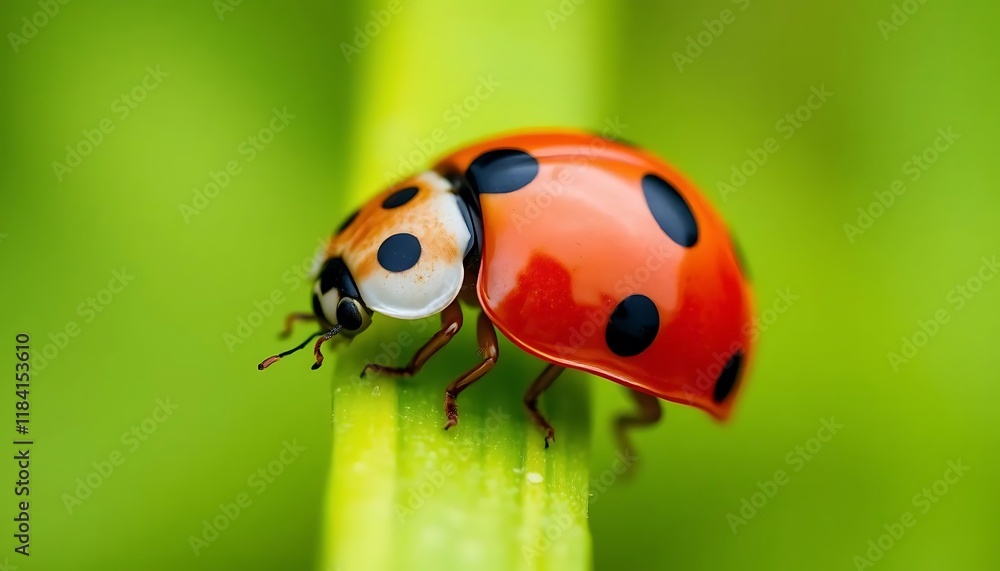 Ladybug on Green Blade: A Vibrant Macro Photograph Ladybug on Green Blade: A Vibrant Macro Photograph