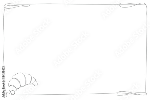 Line Art Croissant Bread Dessert Illustration. One Continuous Outline Curve Hand Drawn Sketch. Editable Vector Wavy Stroke. Flexible Drawn Line Form Trendy Modern Design. 