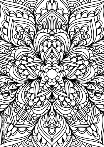 Black Outline Intricate Mandala Pattern. Yoga, meditation poster. Coloring book page.