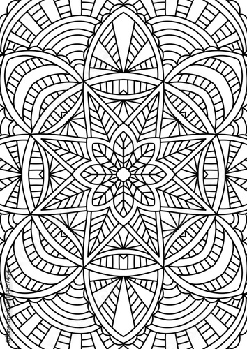 Black Outline Intricate Mandala Pattern. Yoga, meditation poster. Coloring book page.