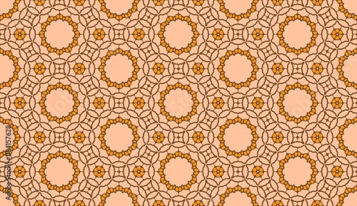 Floral Geometric Seamless Pattern with Warm Tones.