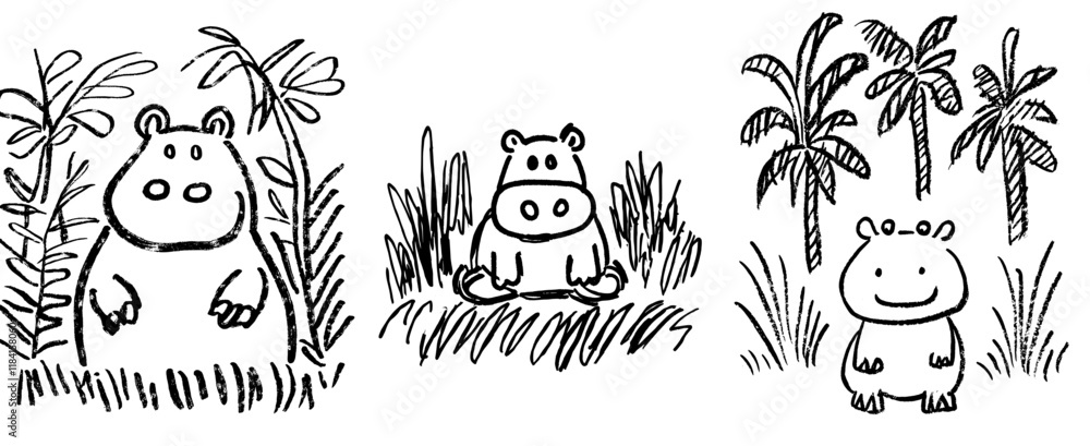 Obraz premium A small adorable hippo featured in a coloring book with a humorous illustration