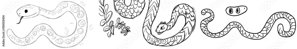 Clean lines doodle design of a Cobra snake suitable for adult coloring, T-Shirt design, tattoo, children's coloring book, and anti-stress coloring book Clean lines doodle design of a Cobra snake suitable for adult coloring, T-Shirt design, tattoo, children's coloring book, and anti-stress coloring book