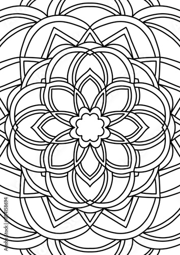 Black Outline Intricate Mandala Pattern. Yoga, meditation poster. Coloring book page.